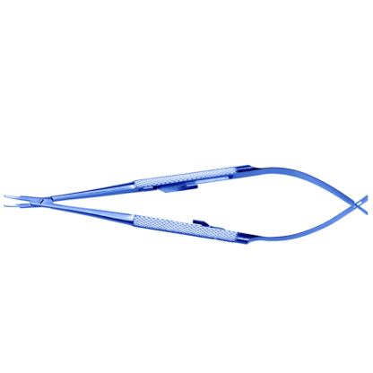 Barraquer Needle Holder, Delicate Curved 9mm with cutout, Lock, Round handle, Titanium