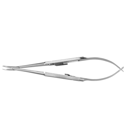 Barraquer Needle Holder, Delicate Curved 9mm with cutout, Lock, Round handle, Stainless